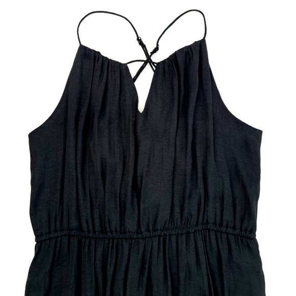 Black Satin Formal Wedding Guest with Drawcord and Cutout Neckline size Large - Picture 5 of 16